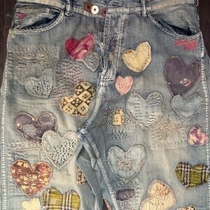 Magnolia Pearl Patchwork Heart Boyfriend Jeans Great Cond. No tags Gently Worn
